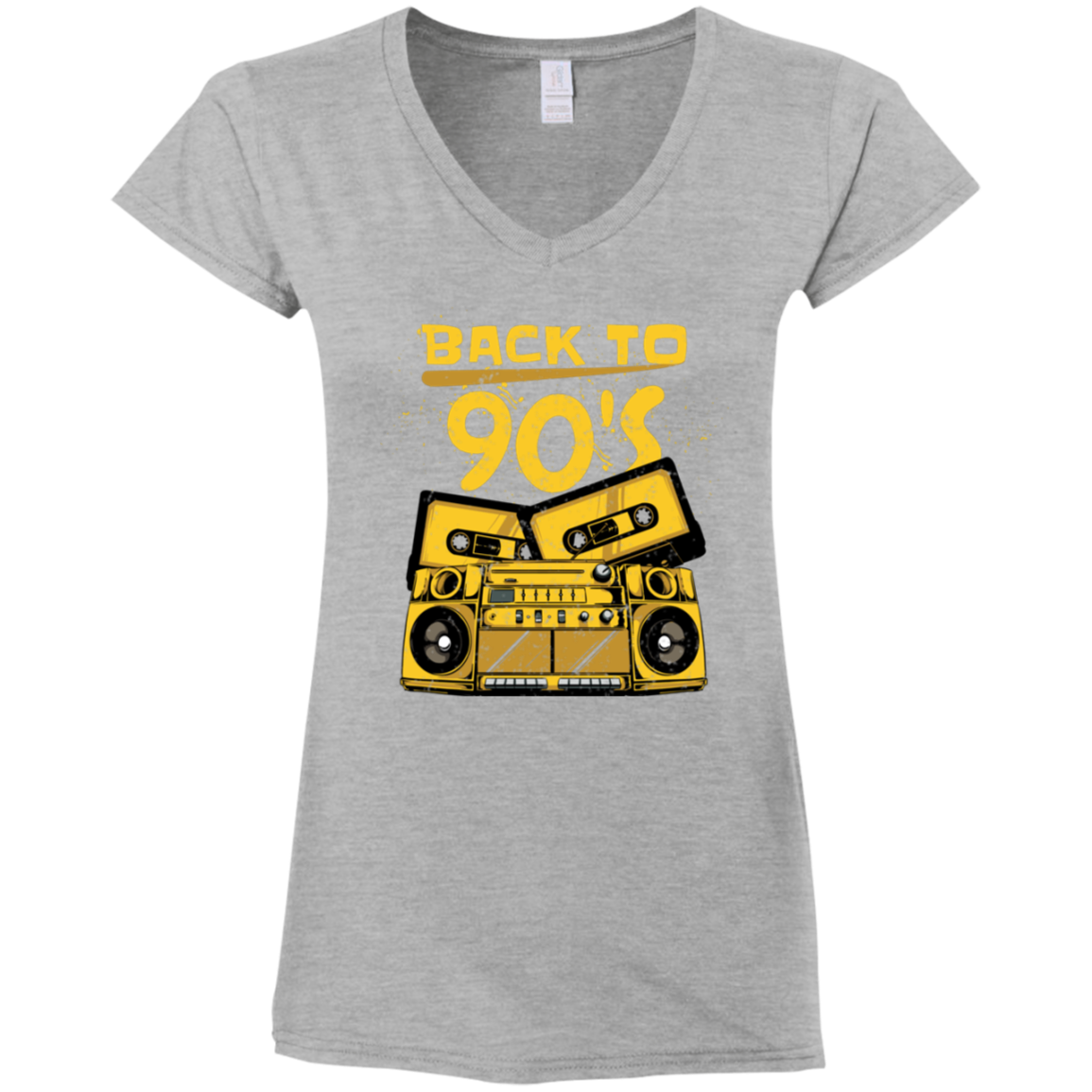 "BACK TO 90'S" Ladies' Fitted Softstyle 4.5 oz V-Neck T-Shirt