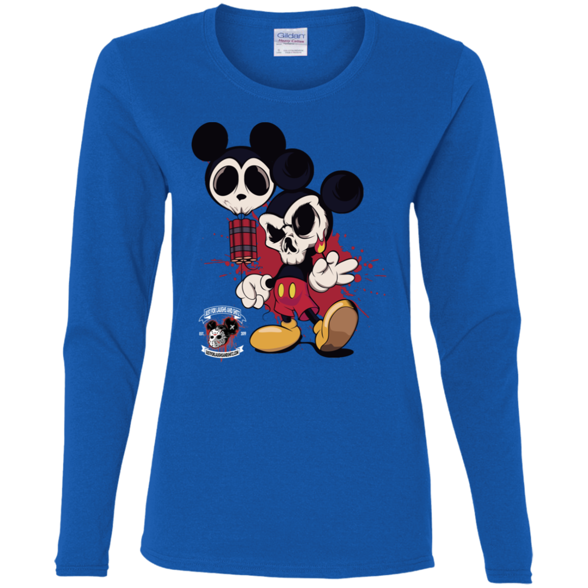 "MICKEY GO BOOM" Ladies' Cotton LS T-Shirt