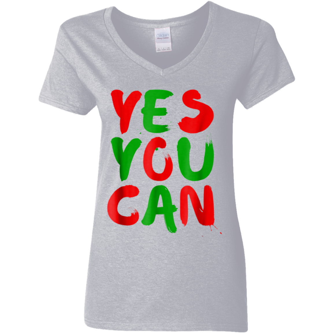 "YES YOU CAN" Ladies' 5.3 oz. V-Neck T-Shirt