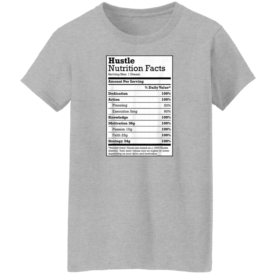 "HUSTLE NUTRITION FACTS" Ladies' 5.3 oz. T-Shirt