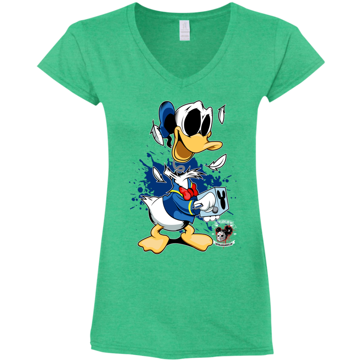"DONALD IN A BOX" Ladies' Fitted Softstyle 4.5 oz V-Neck T-Shirt