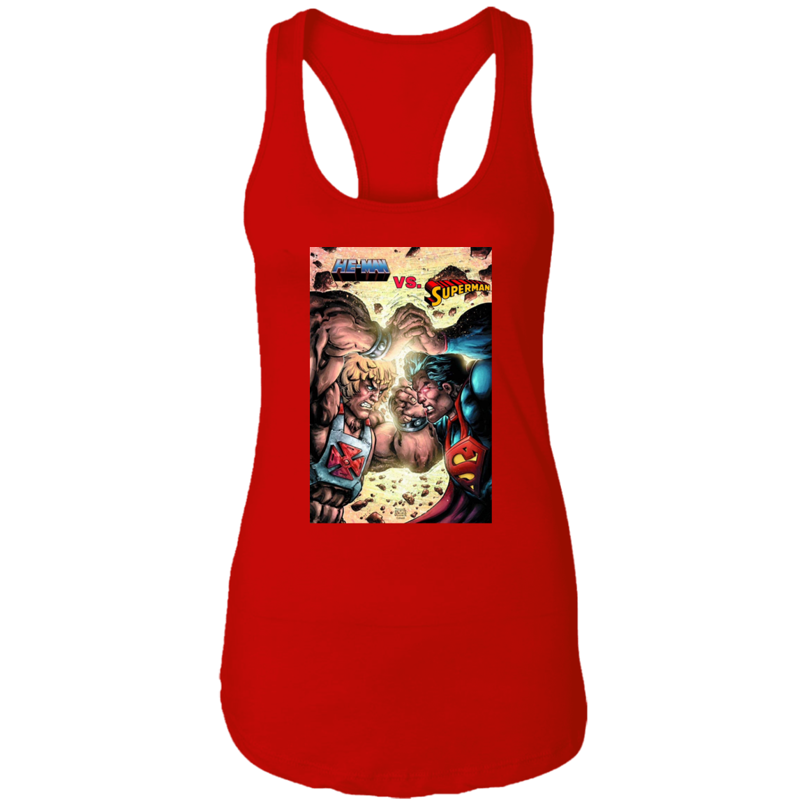 "HE-MAN VS SUPERMAN" Ladies Ideal Racerback Tank