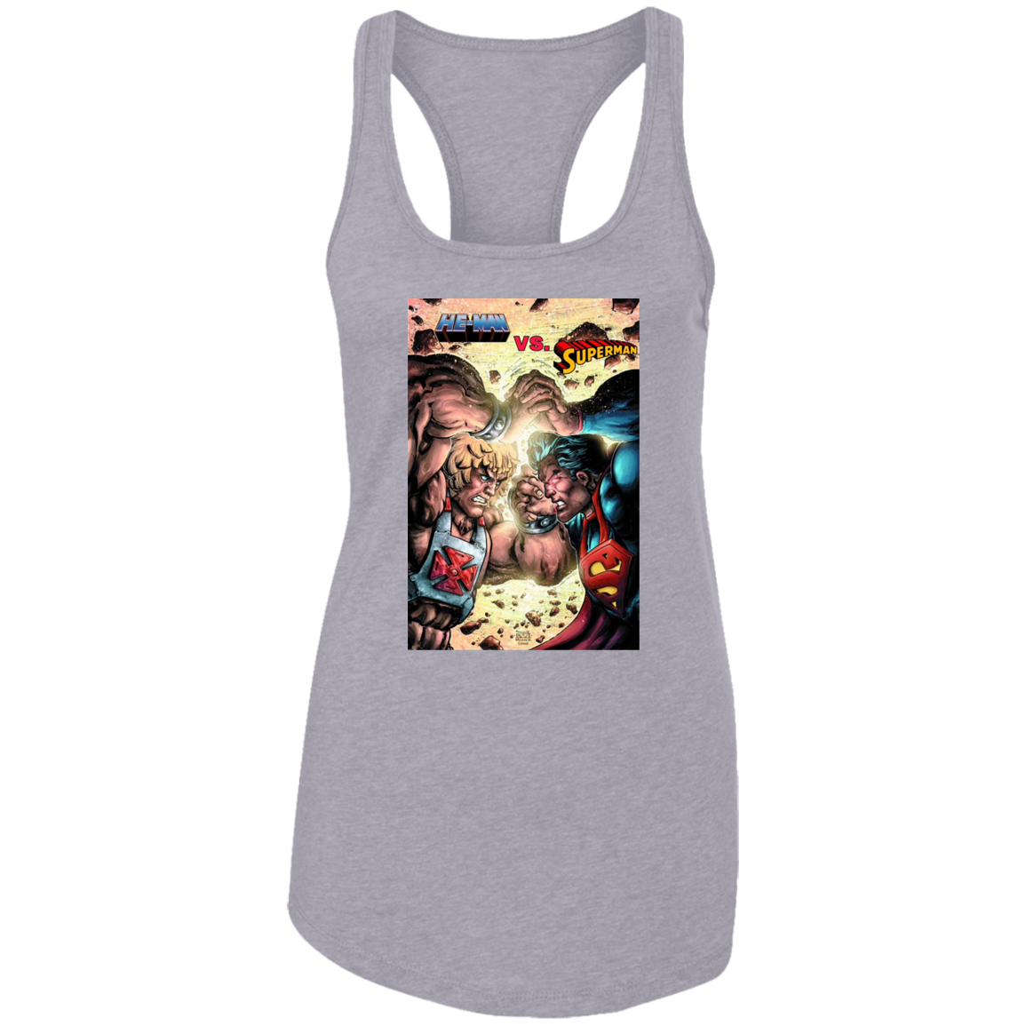 "HE-MAN VS SUPERMAN" Ladies Ideal Racerback Tank