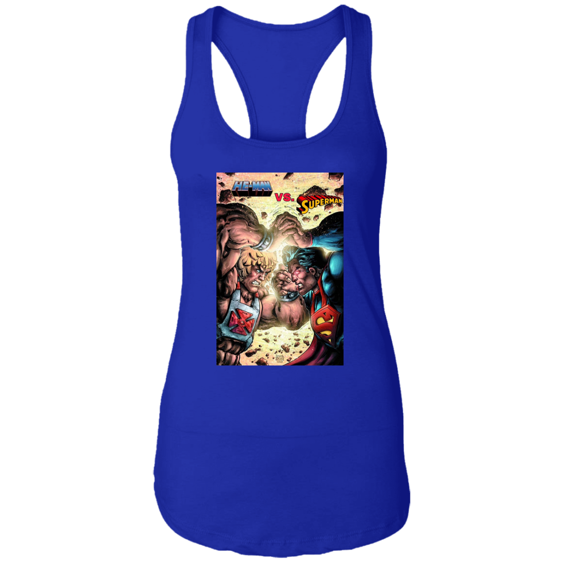 "HE-MAN VS SUPERMAN" Ladies Ideal Racerback Tank