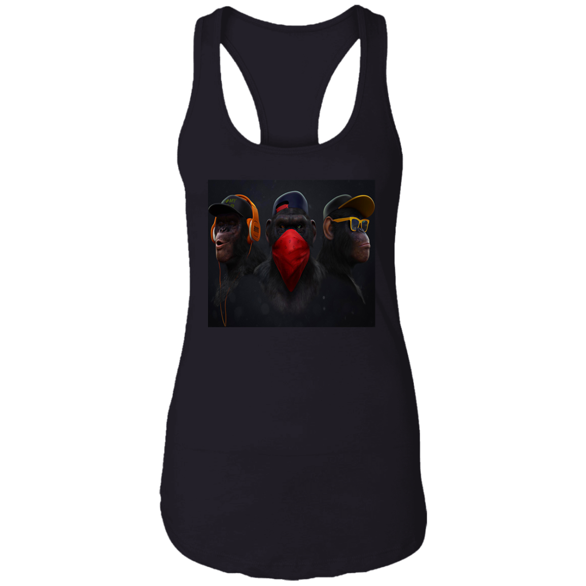 "HEAR NO EVIL SPEAK NO EVIL SEE NO EVIL" Ladies Ideal Racerback Tank