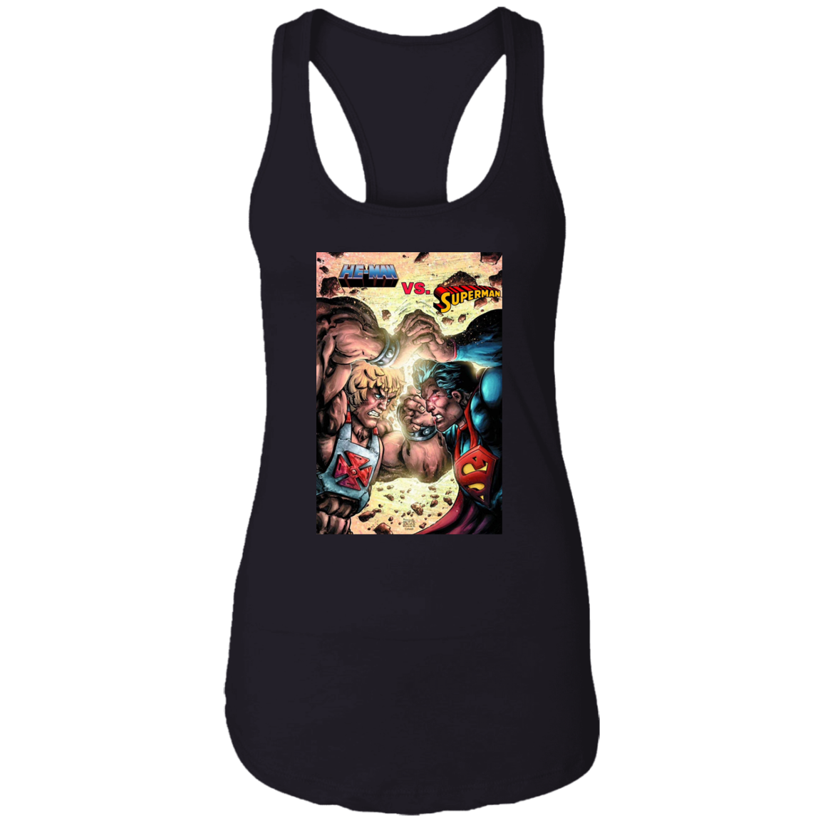 "HE-MAN VS SUPERMAN" Ladies Ideal Racerback Tank