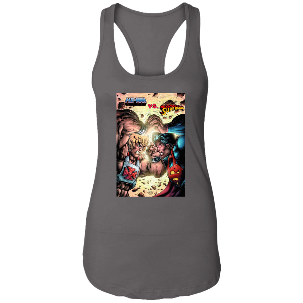 "HE-MAN VS SUPERMAN" Ladies Ideal Racerback Tank