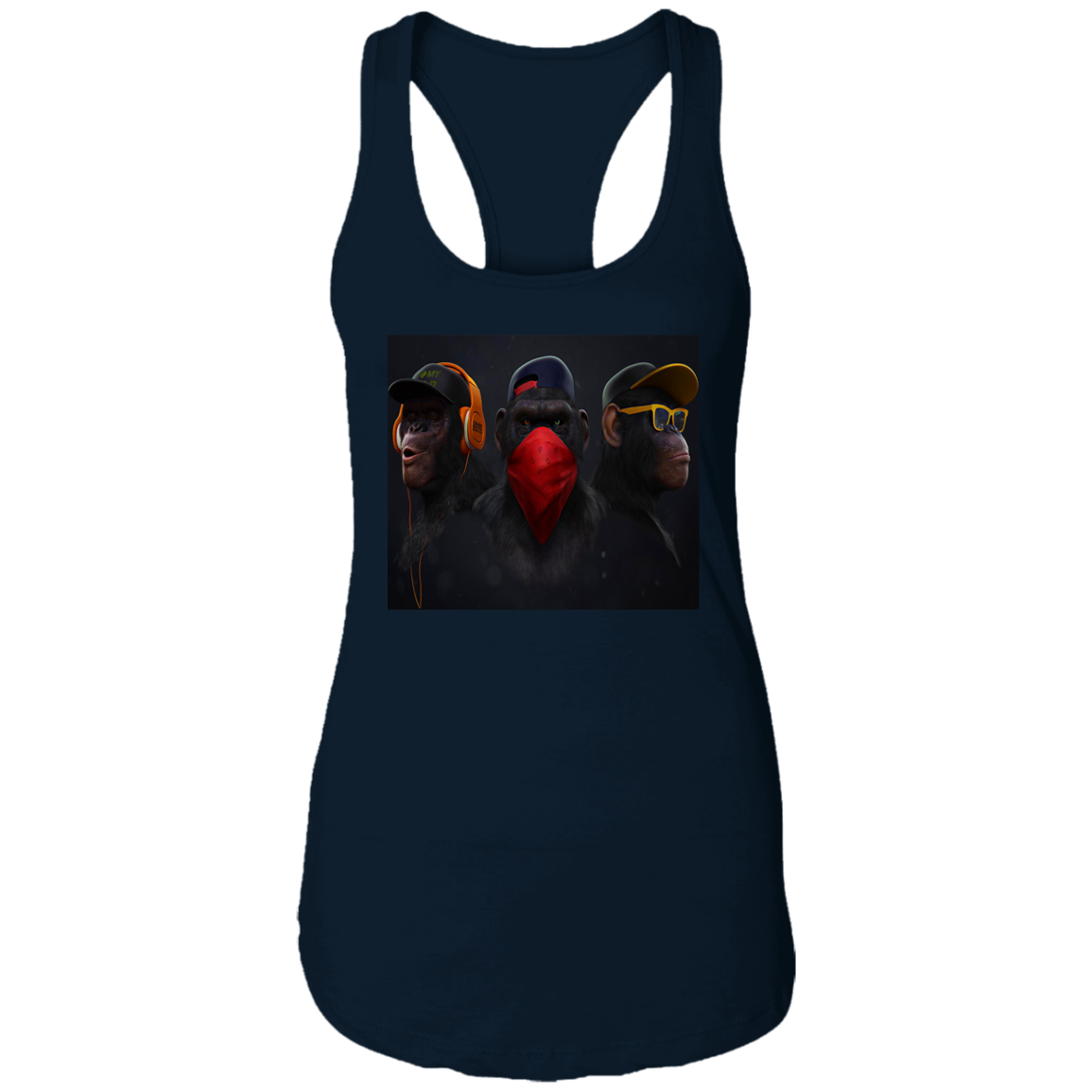 "HEAR NO EVIL SPEAK NO EVIL SEE NO EVIL" Ladies Ideal Racerback Tank