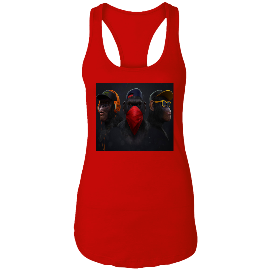 "HEAR NO EVIL SPEAK NO EVIL SEE NO EVIL" Ladies Ideal Racerback Tank