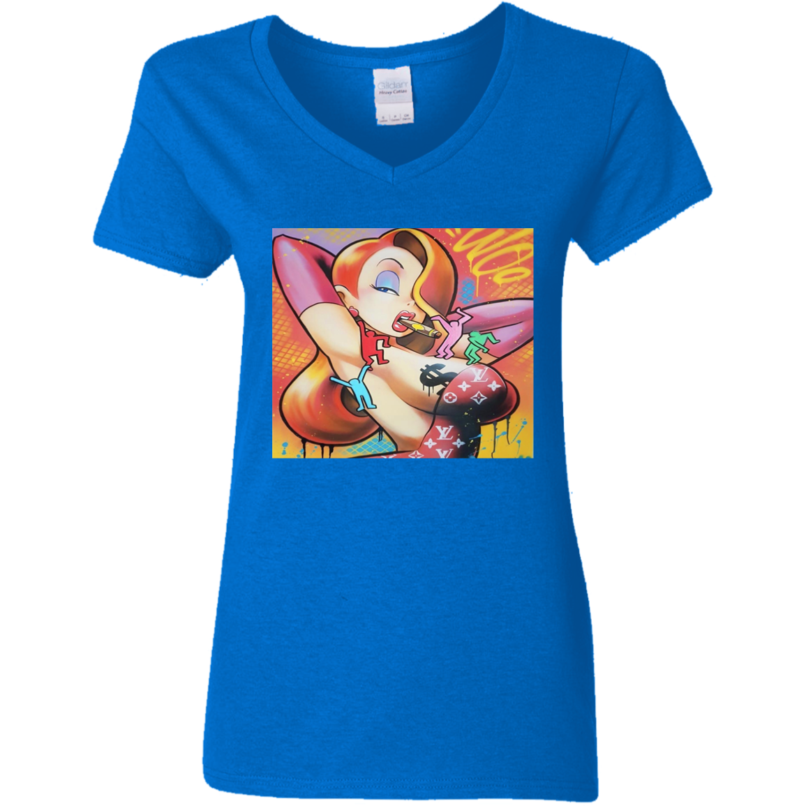 "FOLLOW THE RABBIT" Ladies' 5.3 oz. V-Neck T-Shirt