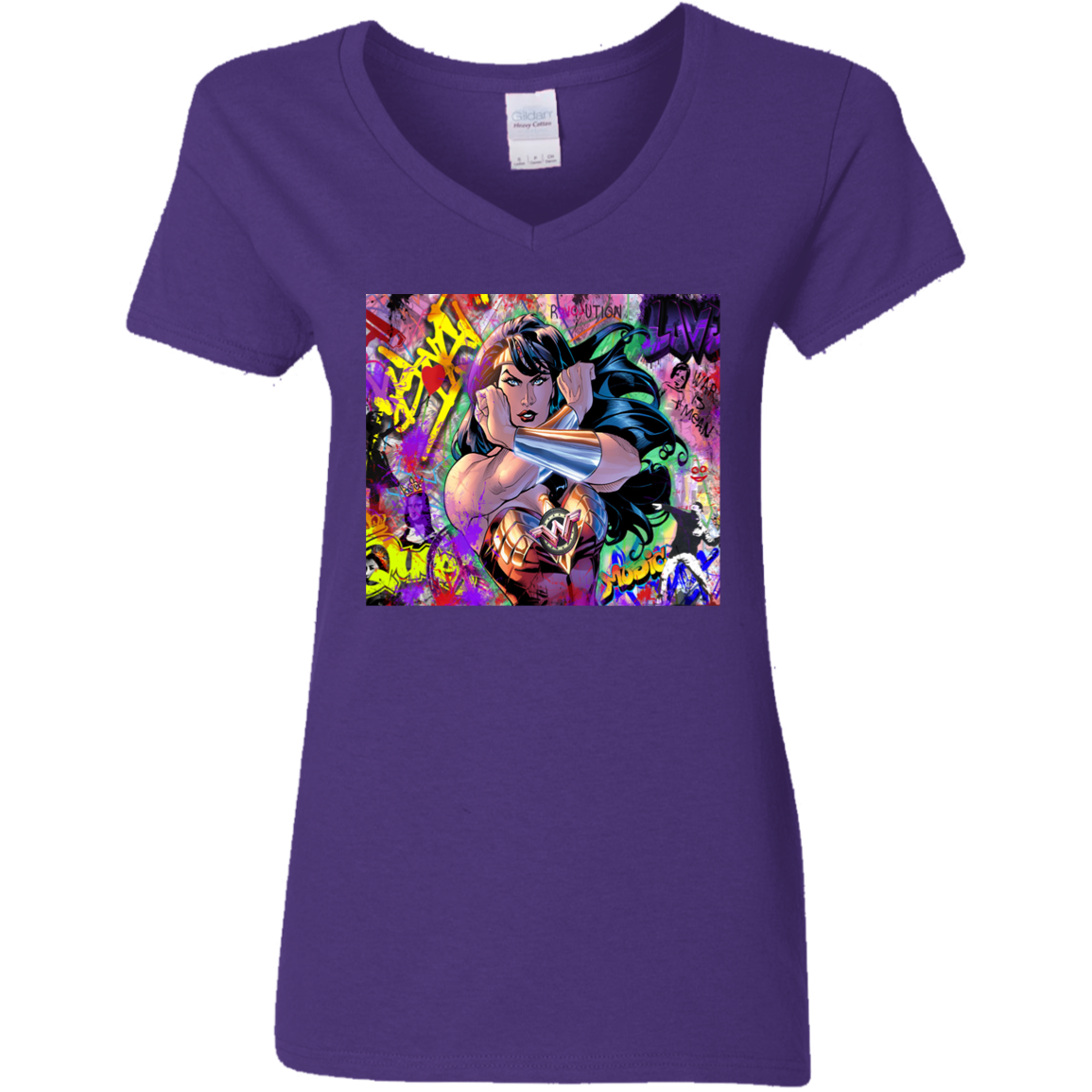 "WONDER WOMAN" Ladies' 5.3 oz. V-Neck T-Shirt