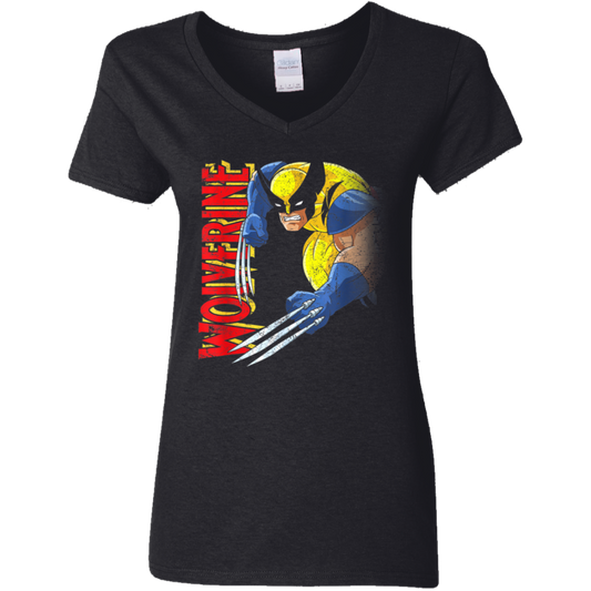 "RETRO WOLVERINE" Ladies' 5.3 oz. V-Neck T-Shirt