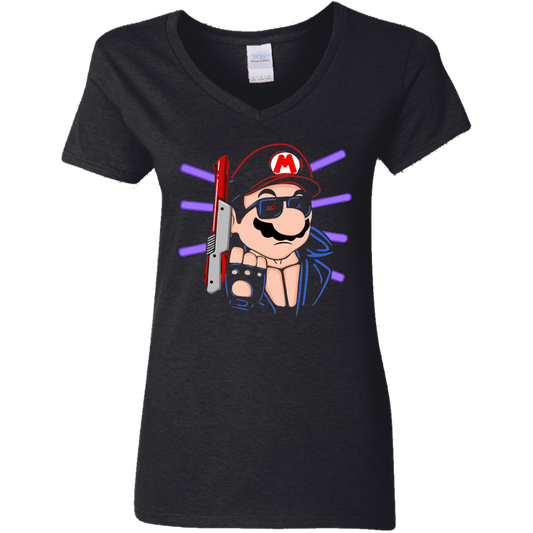 "MARIO TERMINATOR" Ladies' 5.3 oz. V-Neck T-Shirt