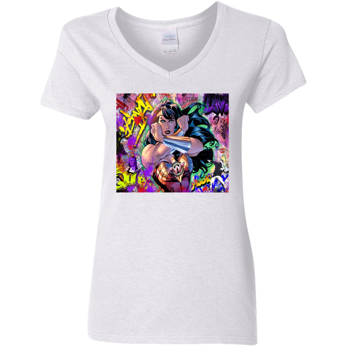 "WONDER WOMAN" Ladies' 5.3 oz. V-Neck T-Shirt