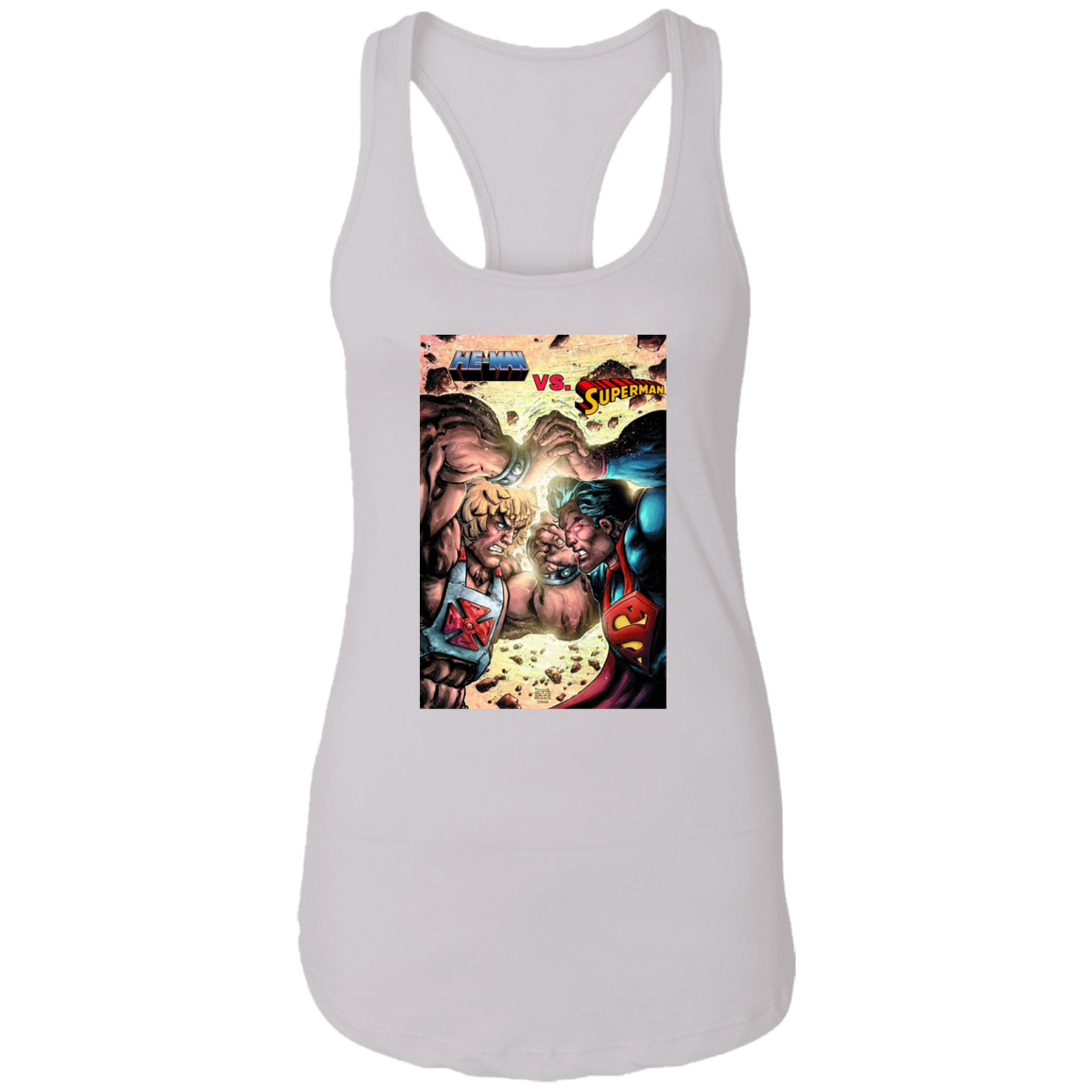 "HE-MAN VS SUPERMAN" Ladies Ideal Racerback Tank