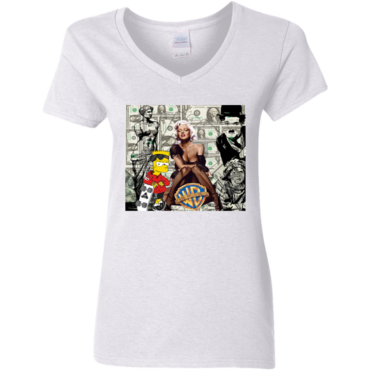 "MONEY MAKING MARILYN" Ladies' 5.3 oz. V-Neck T-Shirt