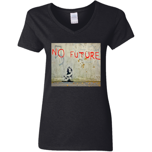 "NO FUTURE" Ladies' 5.3 oz. V-Neck T-Shirt