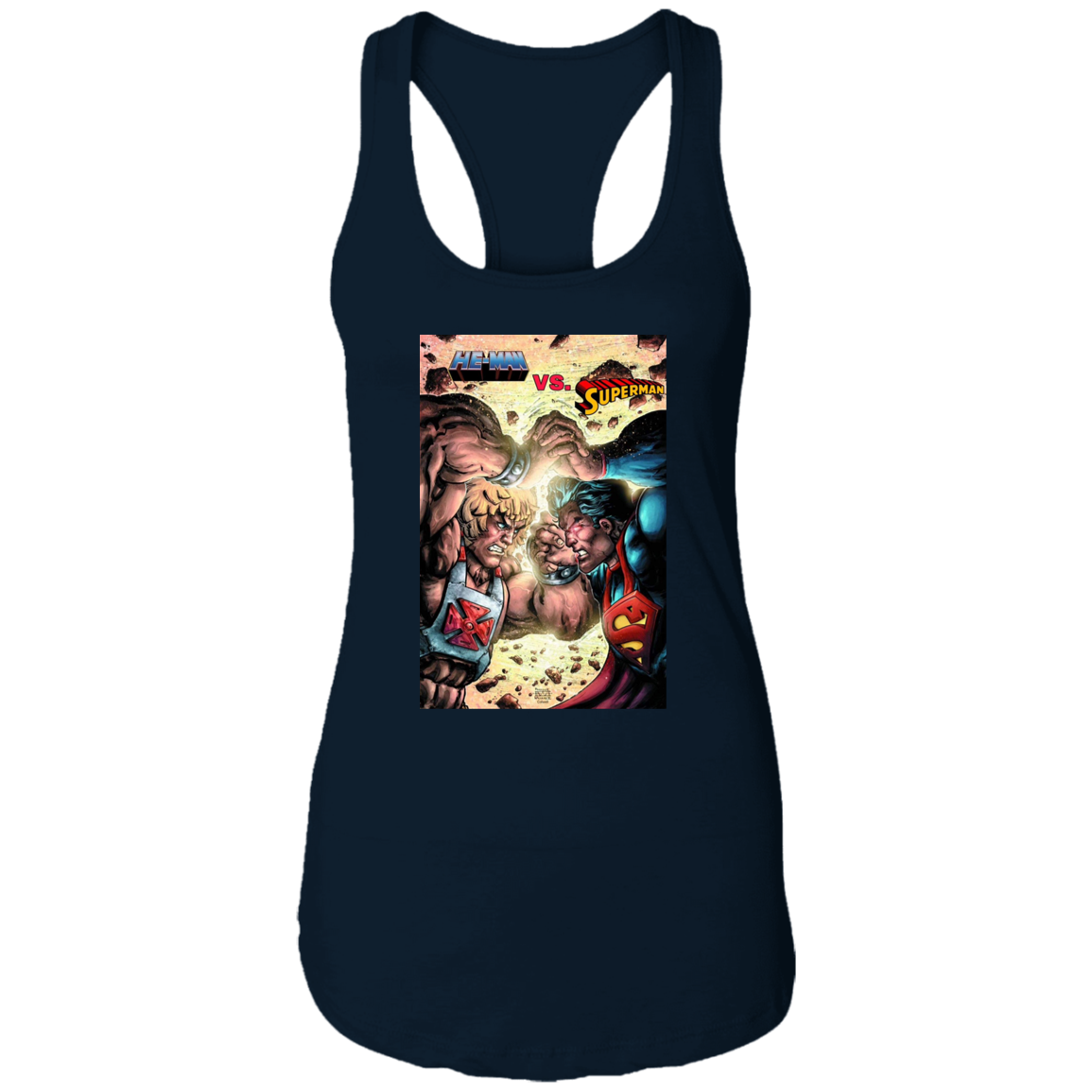 "HE-MAN VS SUPERMAN" Ladies Ideal Racerback Tank