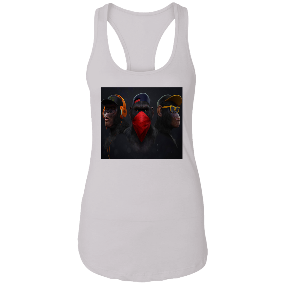 "HEAR NO EVIL SPEAK NO EVIL SEE NO EVIL" Ladies Ideal Racerback Tank