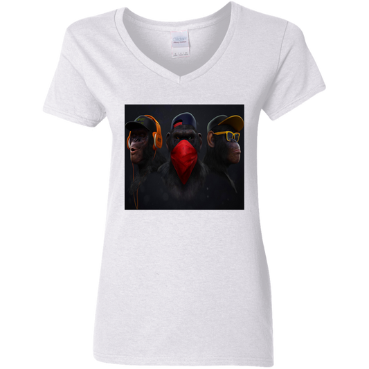 "HEAR NO EVIL SPEAK NO EVIL SEE NO EVIL" Ladies' 5.3 oz. V-Neck T-Shirt