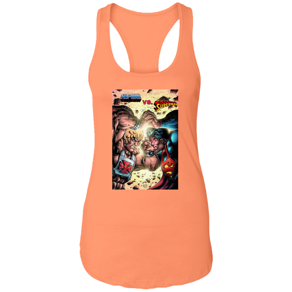 "HE-MAN VS SUPERMAN" Ladies Ideal Racerback Tank