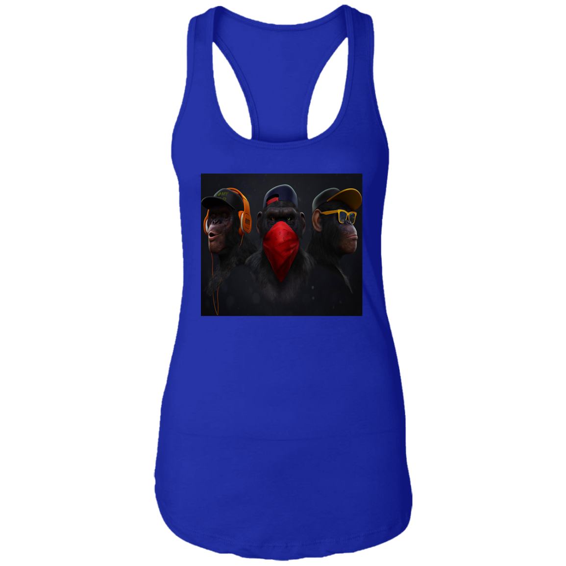 "HEAR NO EVIL SPEAK NO EVIL SEE NO EVIL" Ladies Ideal Racerback Tank