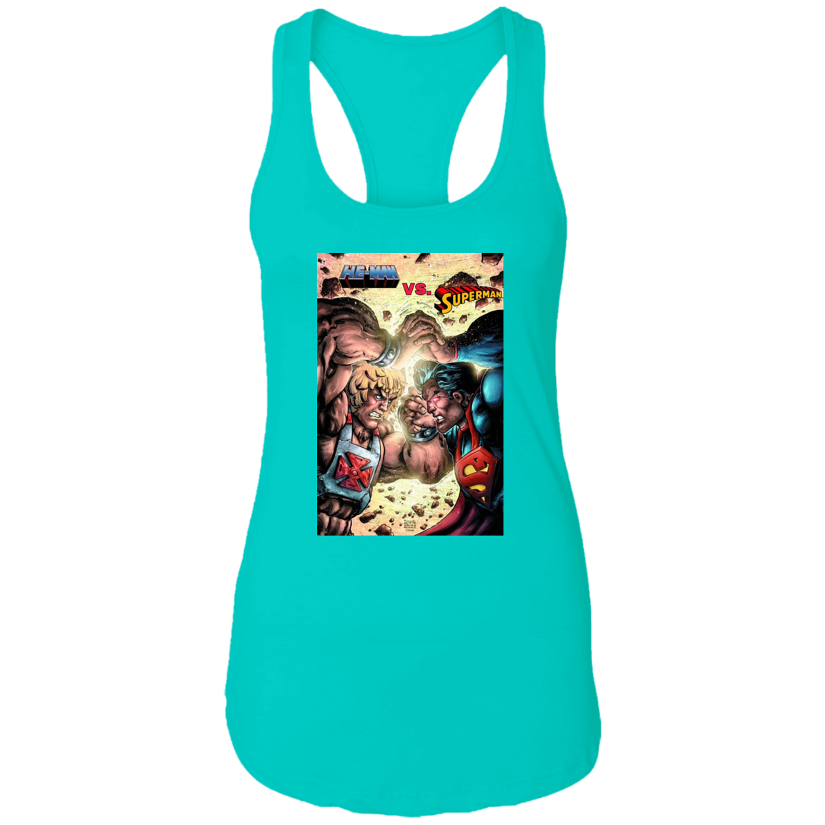 "HE-MAN VS SUPERMAN" Ladies Ideal Racerback Tank