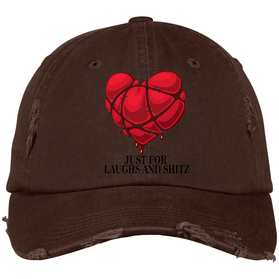 "MY BLOODY HEART" in black print  Distressed Dad Cap