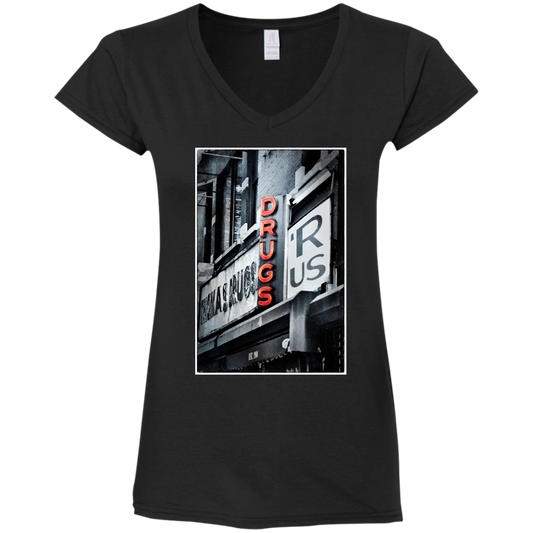 "DRUGS R US" Ladies' Fitted Softstyle 4.5 oz V-Neck T-Shirt