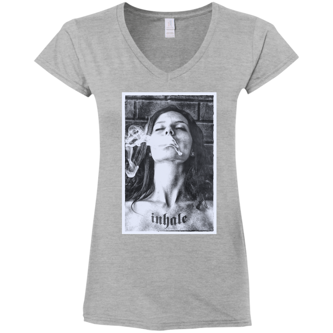 "INHALE" Ladies' Fitted Softstyle 4.5 oz V-Neck T-Shirt