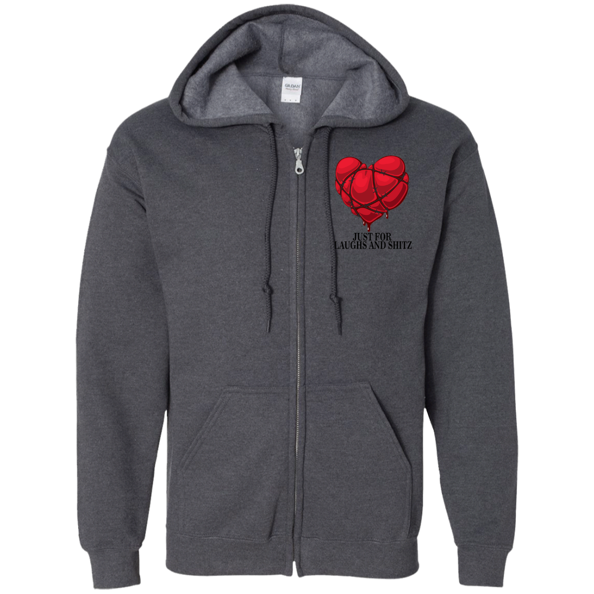 "MY BLOODY HEART" in black print Zip Up Hooded Sweatshirt