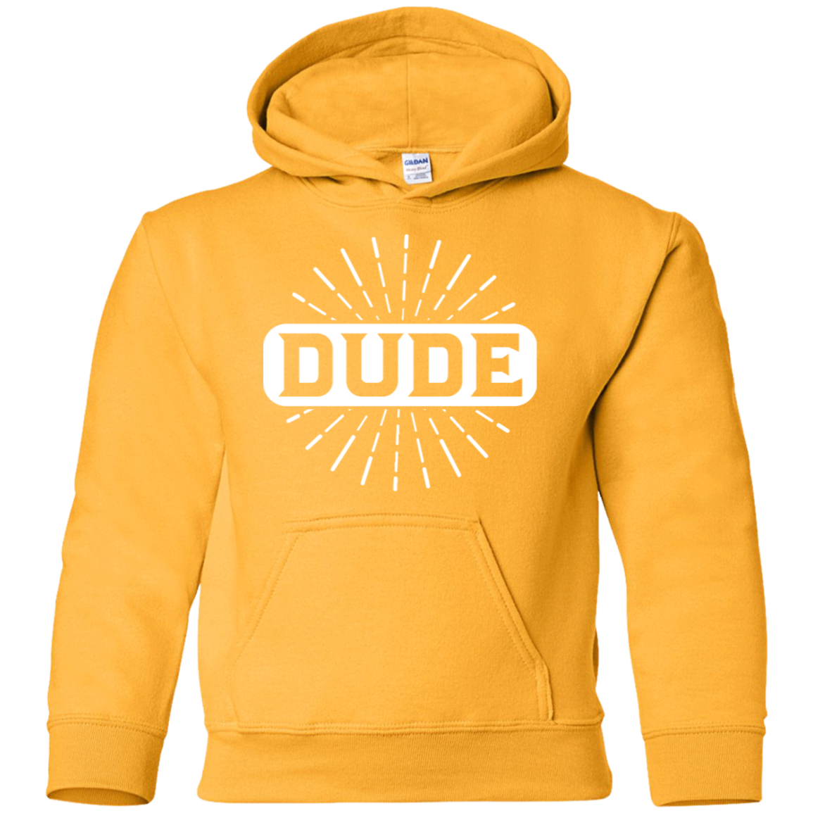 "DUDE" Youth Pullover Hoodie in white print