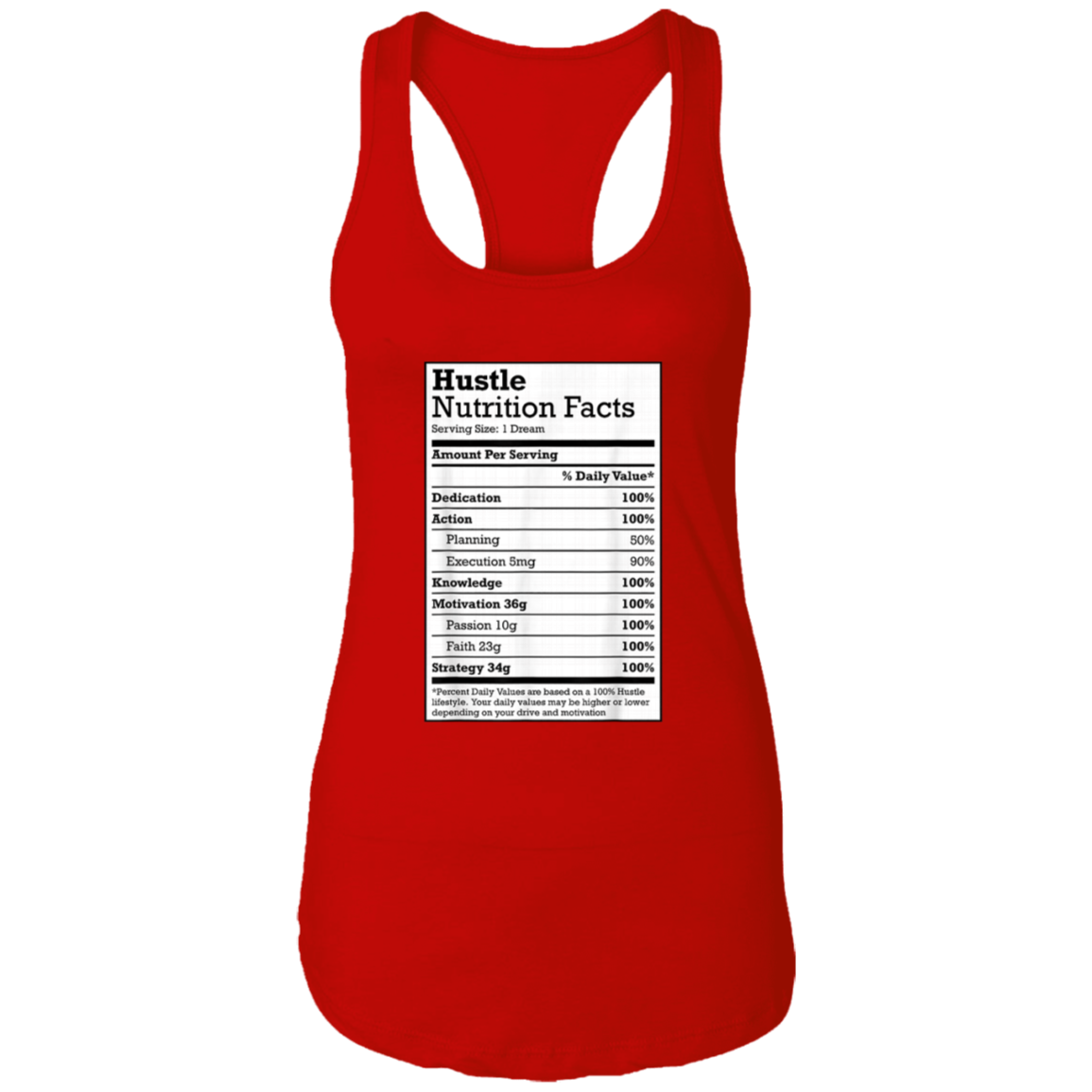 "HUSTLE NUTRITION FACTS" Ladies Ideal Racerback Tank