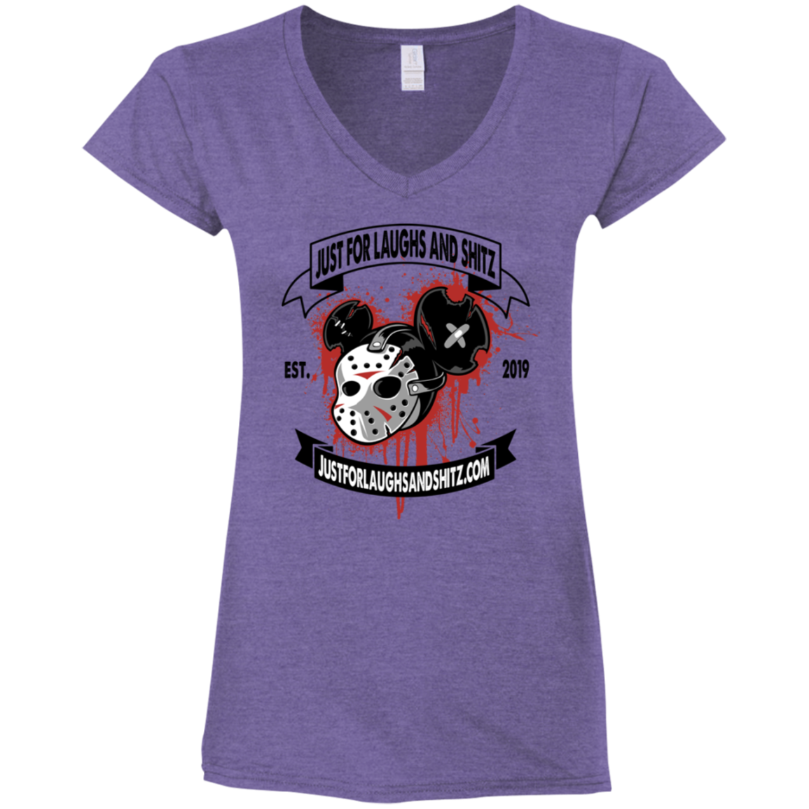 "MICKEY MASK" with black banner Ladies' Fitted Softstyle 4.5 oz V-Neck T-Shirt