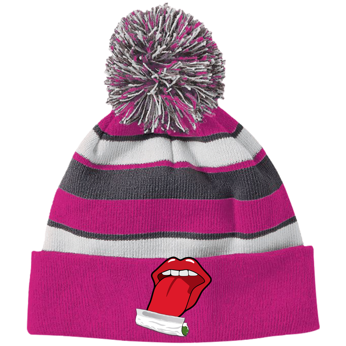 "ROLLING JOINT" Striped Beanie with Pom