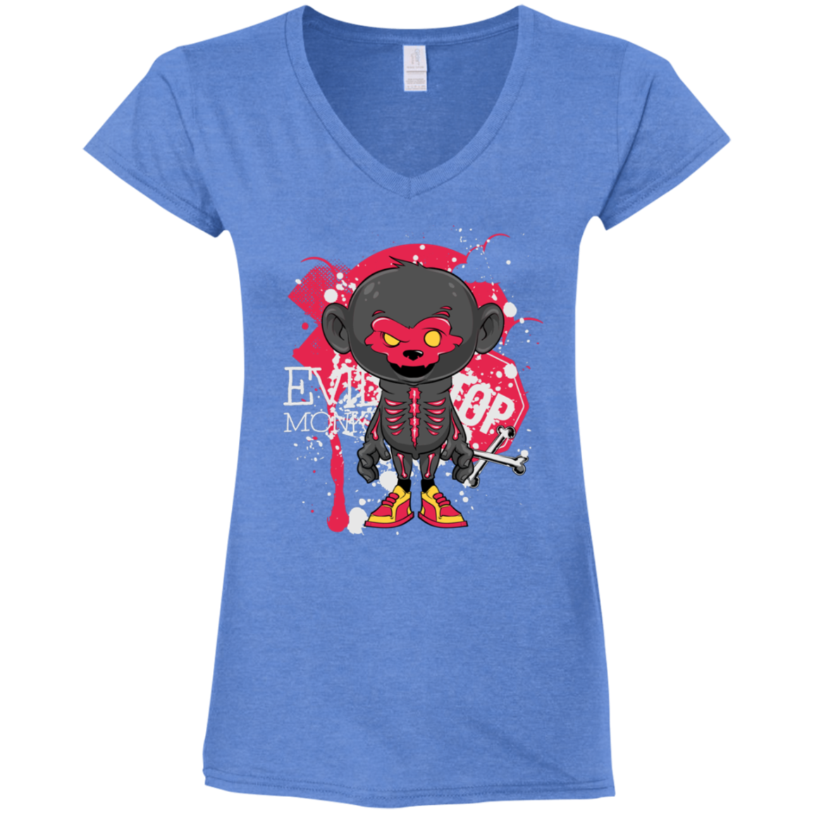 "EVIL MONKEY" Ladies' Fitted Softstyle 4.5 oz V-Neck T-Shirt