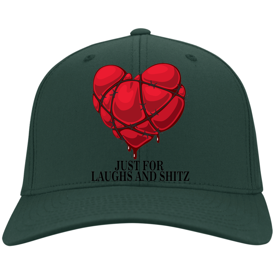 "MY BLOODY HEART" in black print Twill Cap