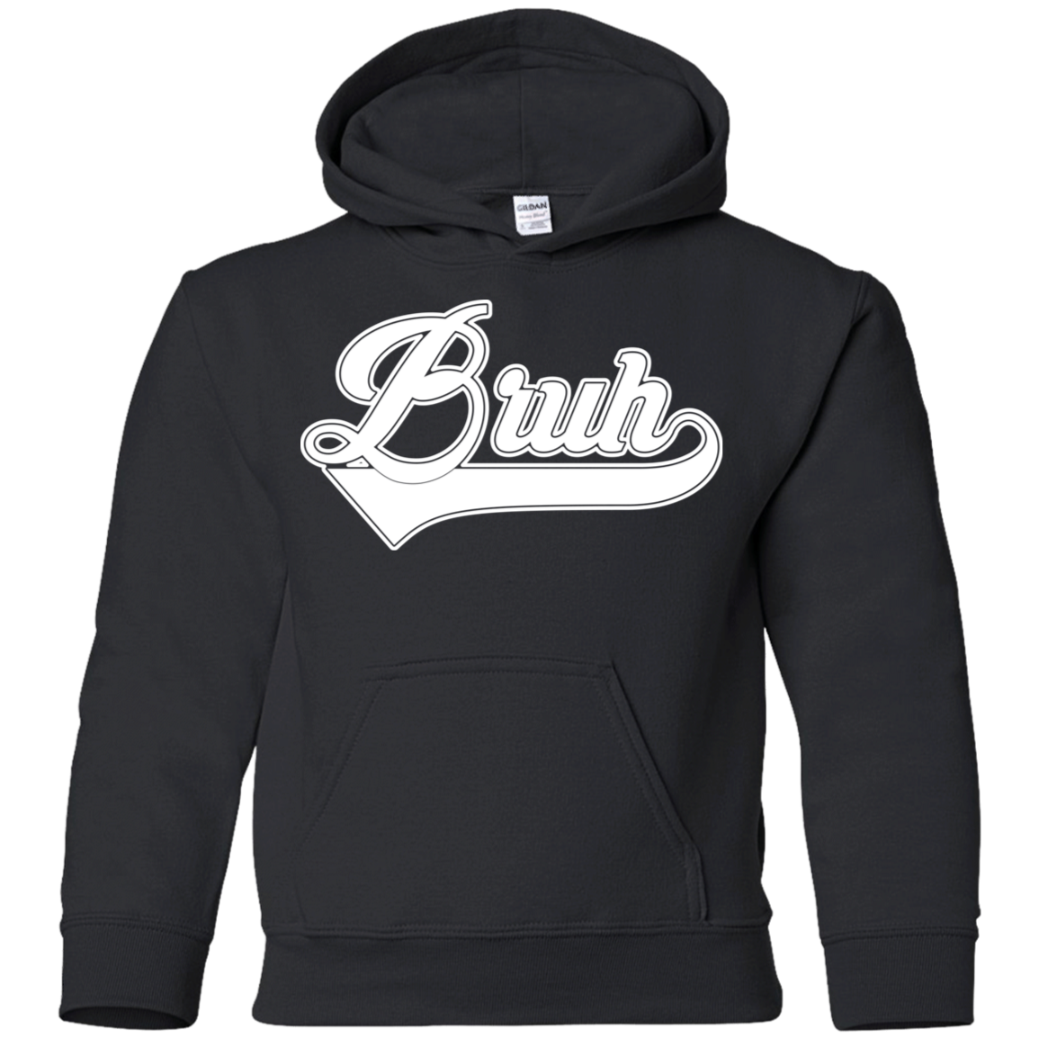 "BRUH" Youth Pullover Hoodie in white print