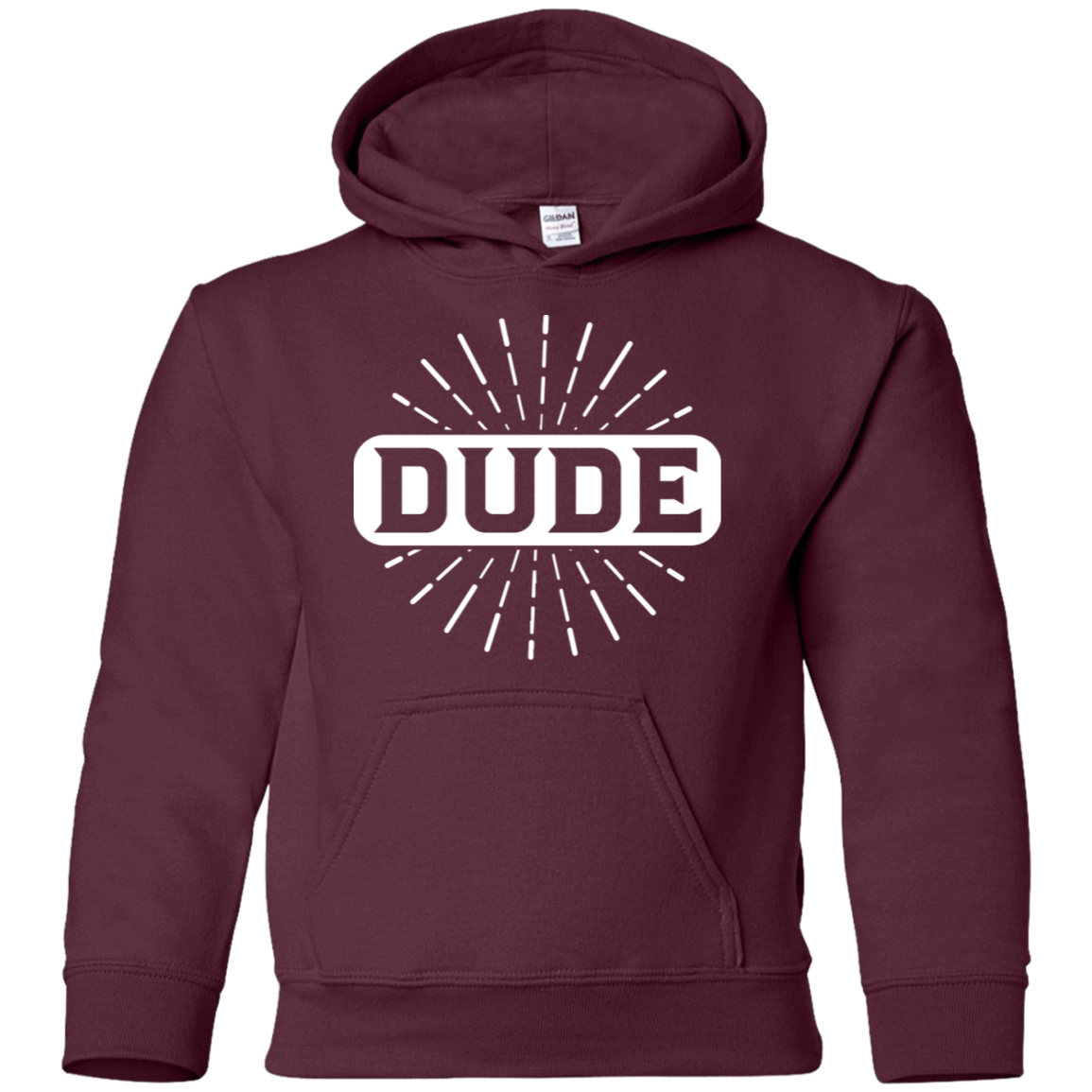 "DUDE" Youth Pullover Hoodie in white print