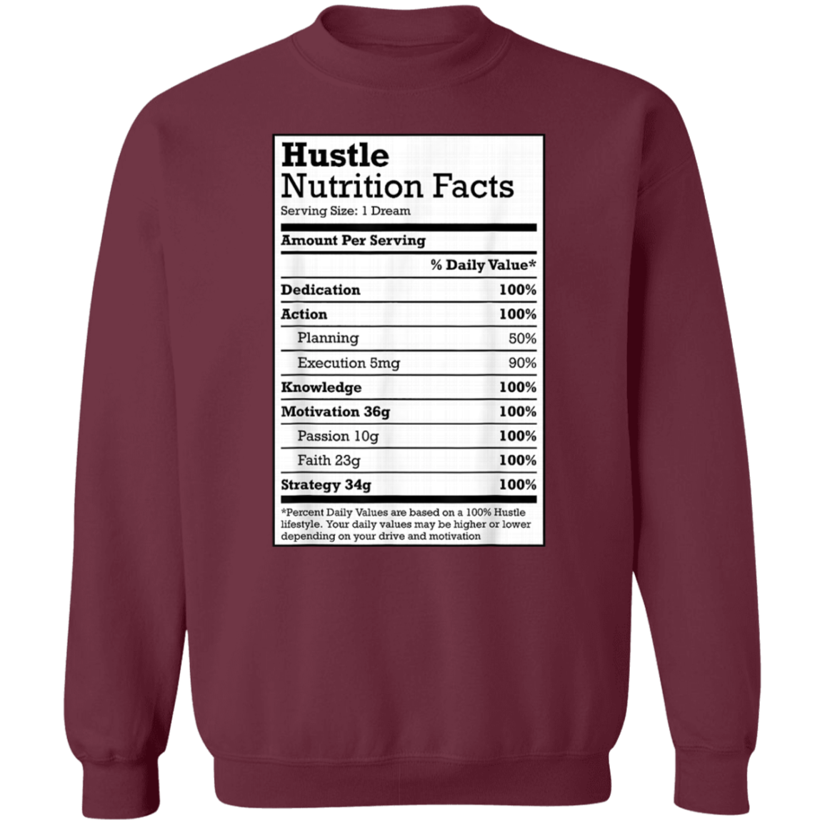 "HUSTLE NUTRITION FACTS" Crewneck Pullover Sweatshirt