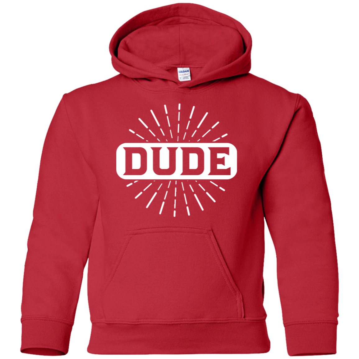 "DUDE" Youth Pullover Hoodie in white print