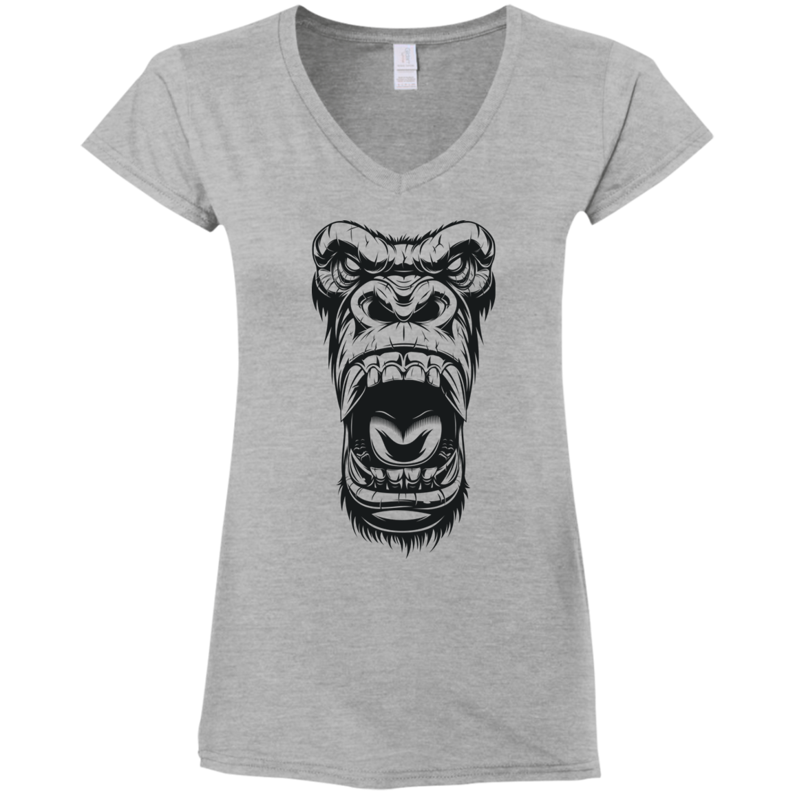 "GORILLA FACE" Ladies' Fitted Softstyle 4.5 oz V-Neck T-Shirt