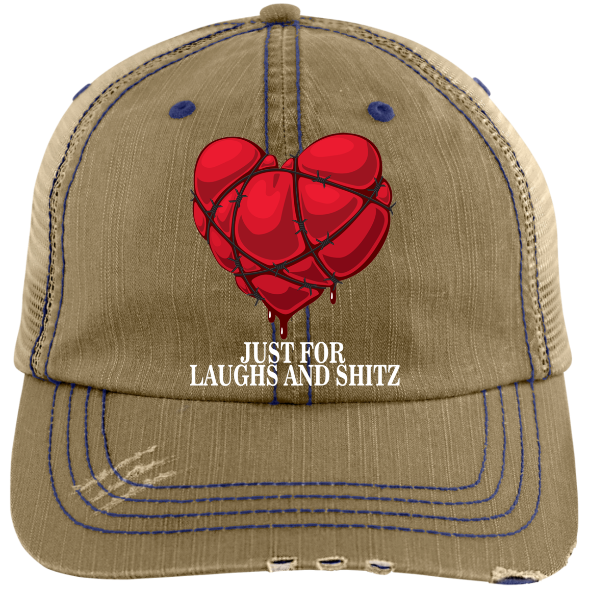 "MY BLOODY HEART" in white print Distressed Unstructured Trucker Cap