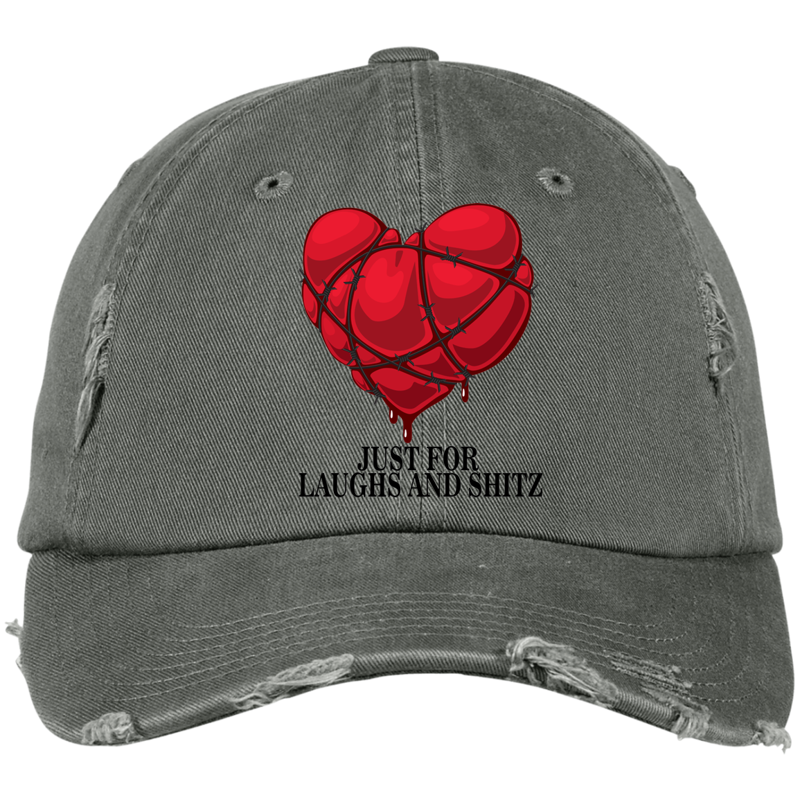 "MY BLOODY HEART" in black print  Distressed Dad Cap