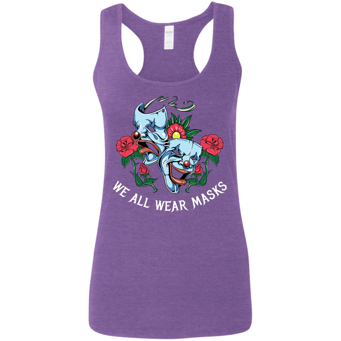 "WE ALL WEAR MASKS" Ladies' Softstyle Racerback Tank