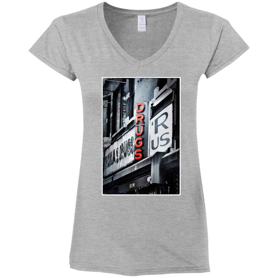 "DRUGS R US" Ladies' Fitted Softstyle 4.5 oz V-Neck T-Shirt