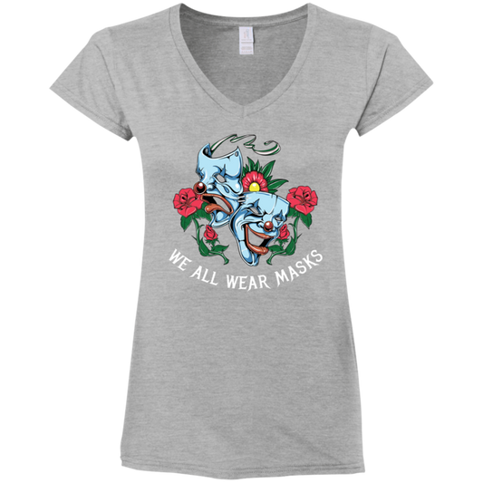 "WE ALL WEAR MASKS" Ladies' Fitted Softstyle 4.5 oz V-Neck T-Shirt