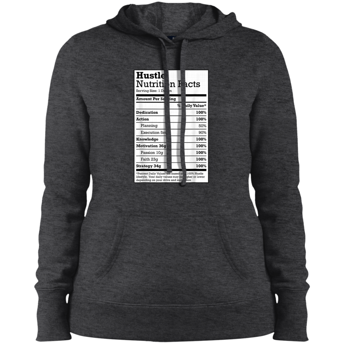 "HUSTLE NUTRITION FACTS" Ladies' Pullover Hooded Sweatshirt