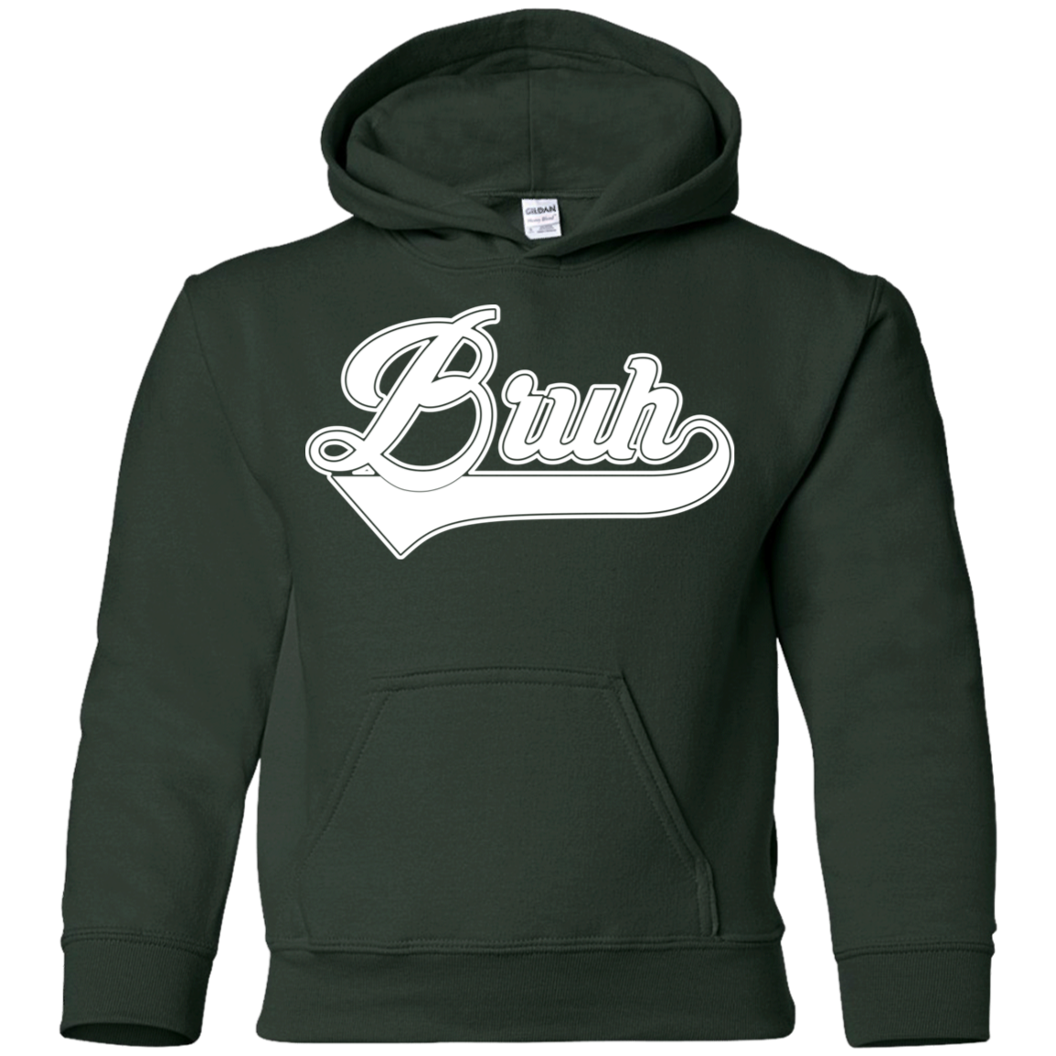 "BRUH" Youth Pullover Hoodie in white print