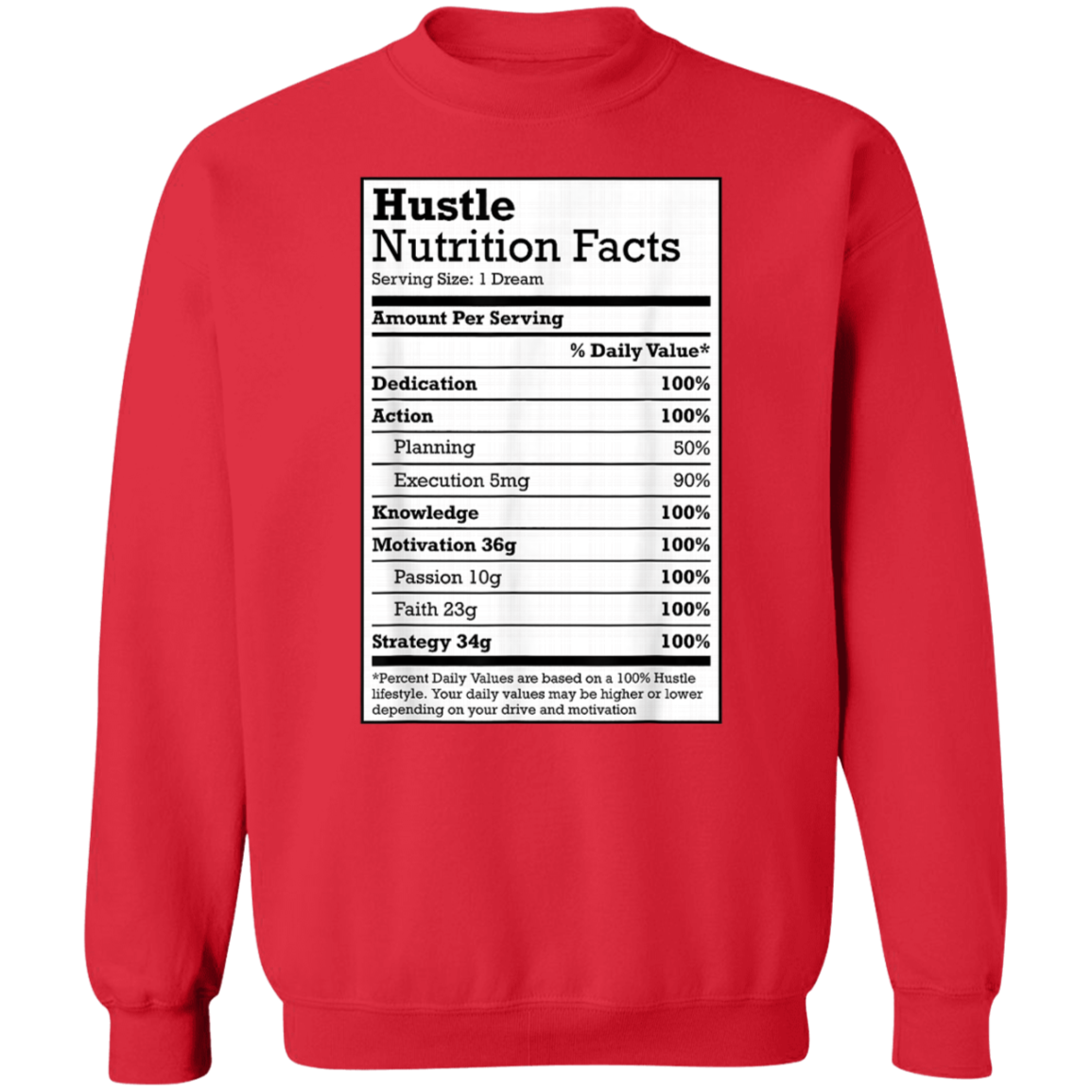 "HUSTLE NUTRITION FACTS" Crewneck Pullover Sweatshirt